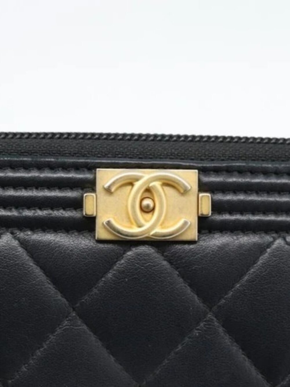 CHANEL Boy Chanel Long Wallet Lamb Skin Black Gold CC Auth 181946V - Picture 13 of 16